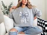Blue Bow Sweatshirt: Floral Ribbon Graphic, Cozy Crewneck