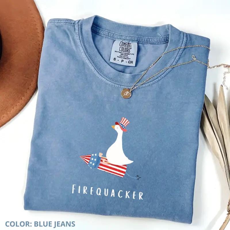 Firequacker Goose Patriotic Tee: Comfort Colors Fourth of July T-Shirt
