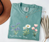 Floral Botanical Shirt With Names, Forget Me Not Daisy Tulip Tee