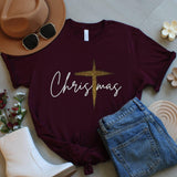 Christmas Cross Shirt, Graphic Holiday Tee, Unisex Christian Top