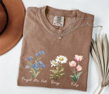 Floral Botanical Shirt With Names, Forget Me Not Daisy Tulip Tee