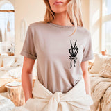 Skeleton Peace Sign Halloween T-Shirt, Spooky Season Tee