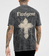 Vintage Wash Tee: Fivelgene Cross Graphic, Japanese Streetwear Style