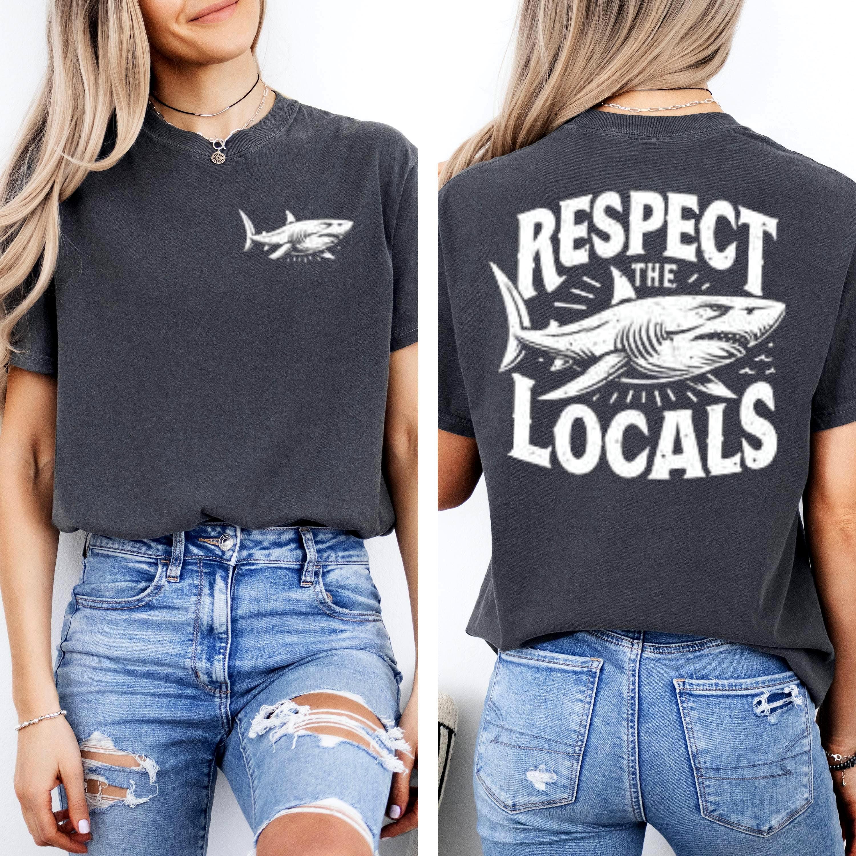 Respect The Locals Shark Graphic Tee: Vintage Coastal T-Shirt