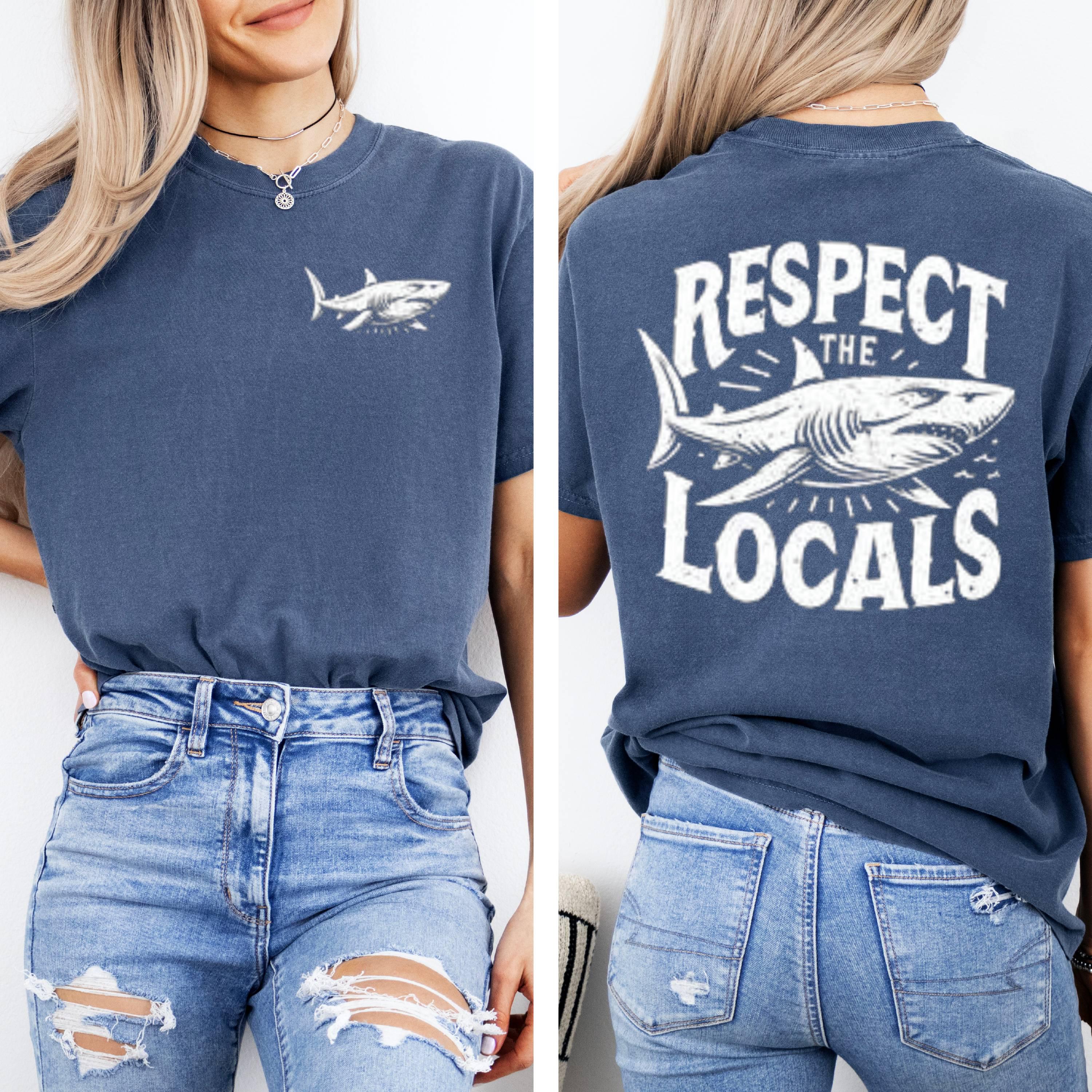 Respect The Locals Shark Graphic Tee: Vintage Coastal T-Shirt