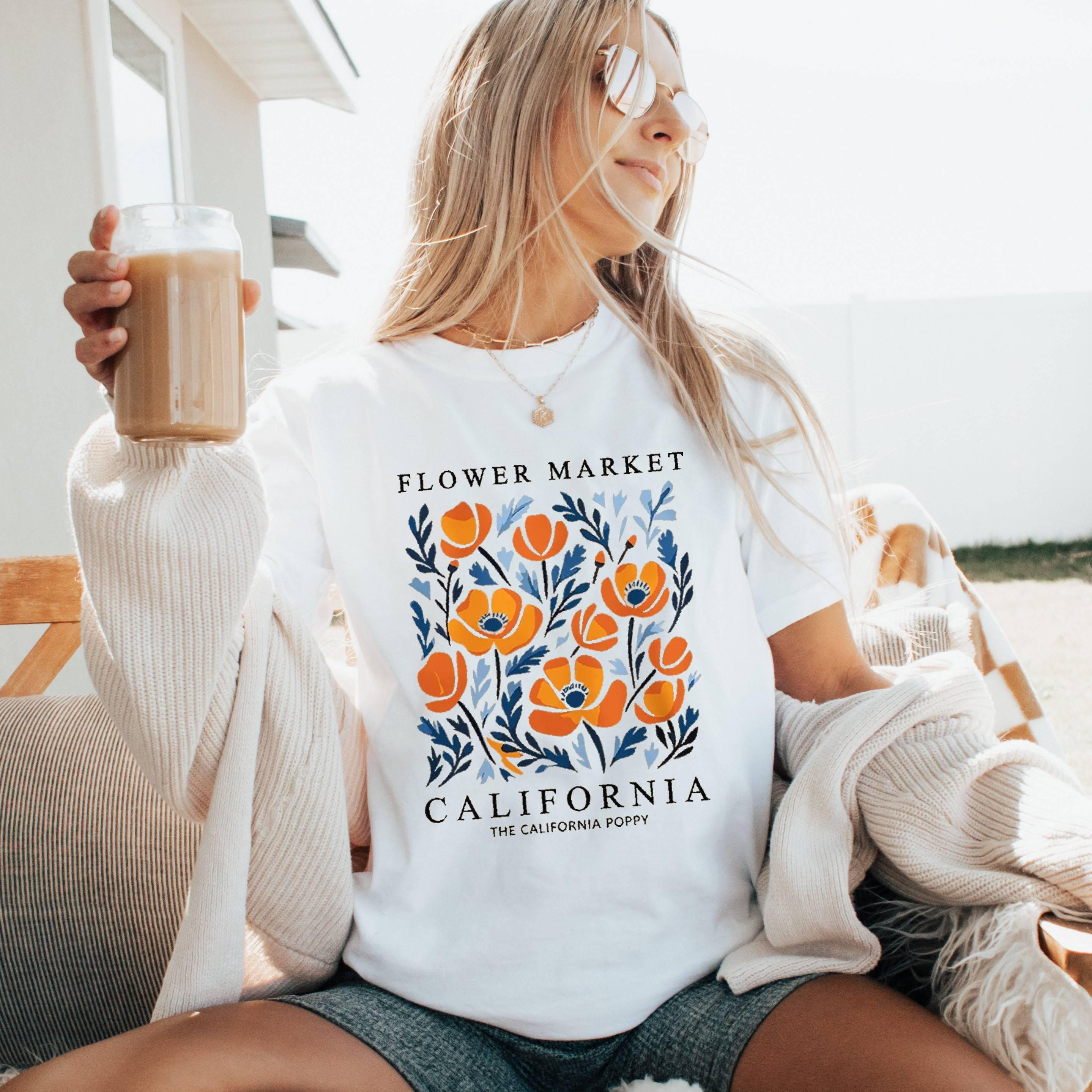 Flower Market California Shirt, Graphic Botanical Tee, Vintage Floral Unisex Top