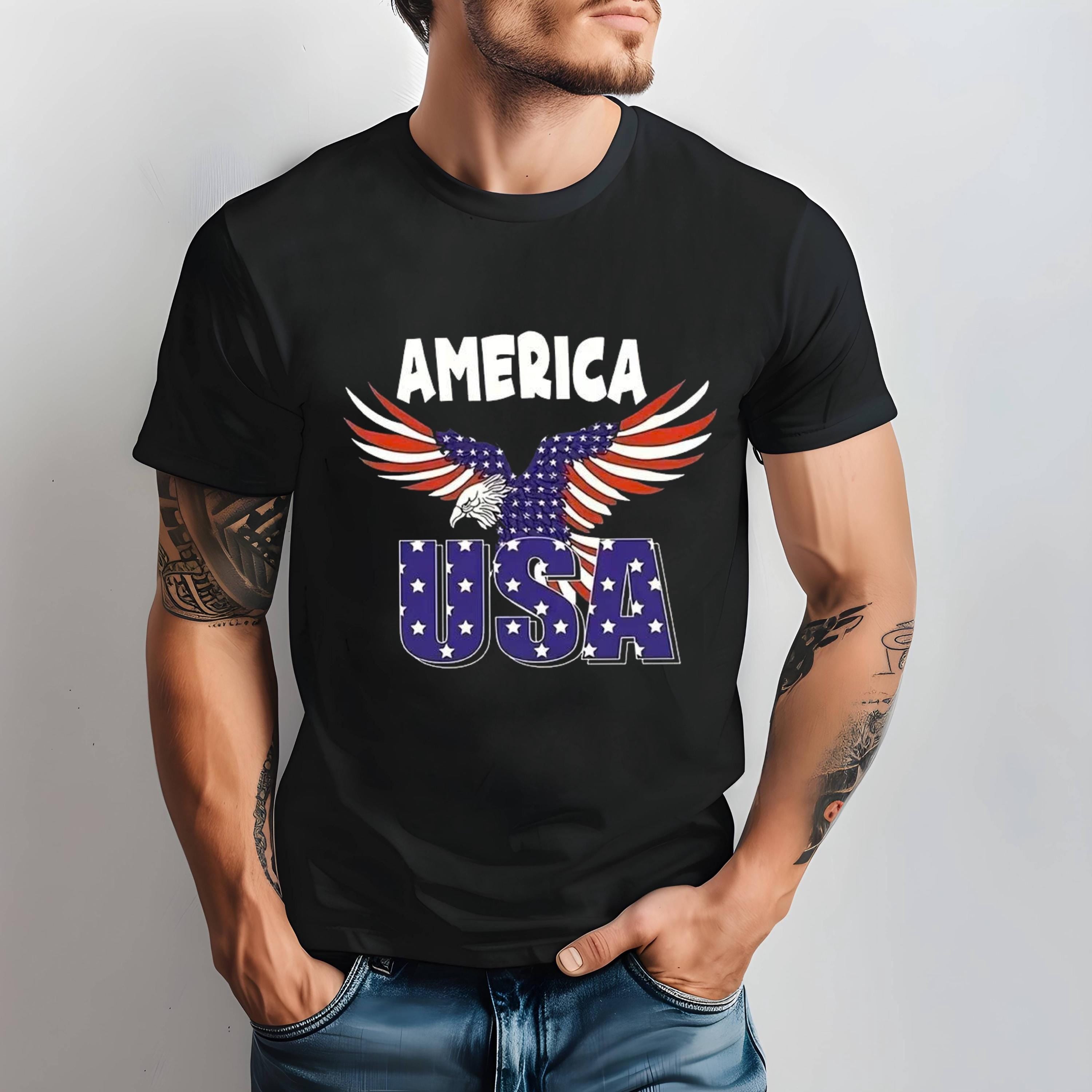 America USA Eagle Graphic T-Shirt Patriotic Fourth Of July Tee