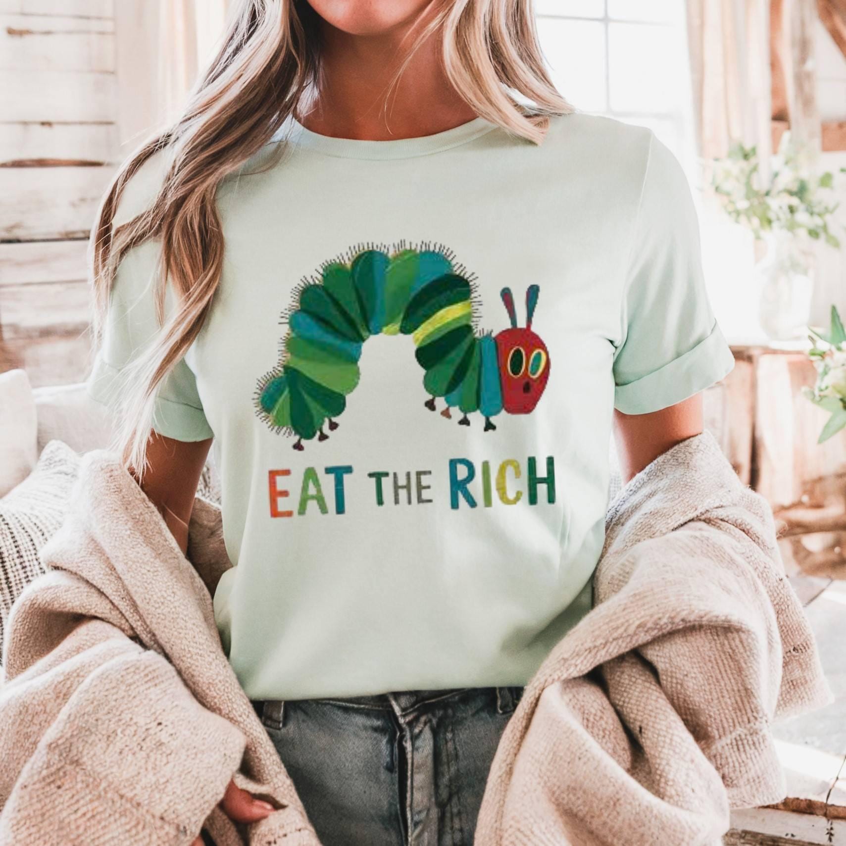 Eat The Rich Caterpillar Tee: Funny Anti-Capitalism Political Shirt