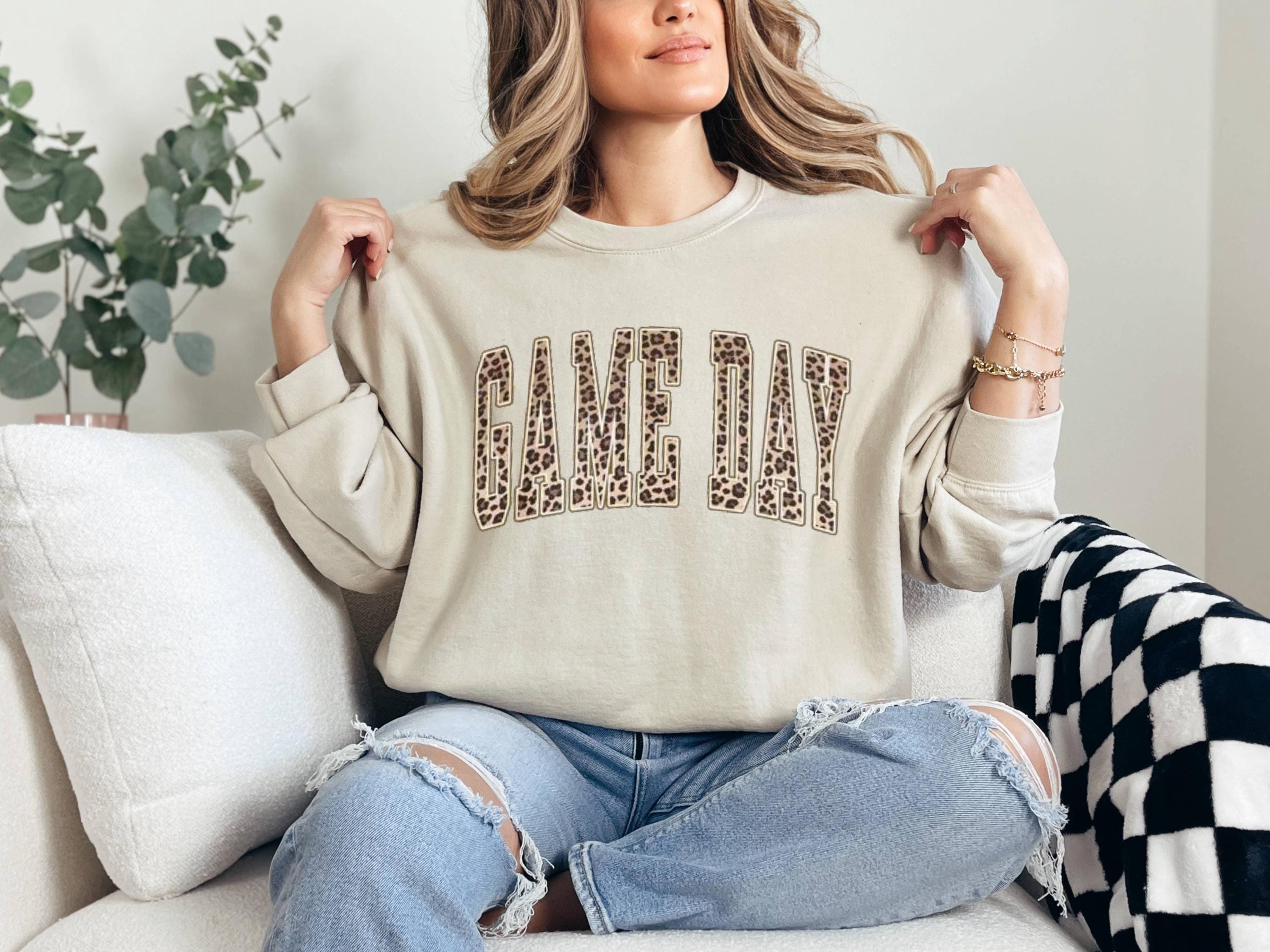 Game Day Leopard Print Sweatshirt, Cozy Unisex Crewneck, Fall Football Outfit, Retro Graphic Pullover