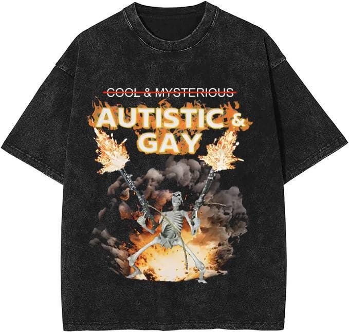 Autistic & Gay Skeleton Tee, Japanese Streetwear Style