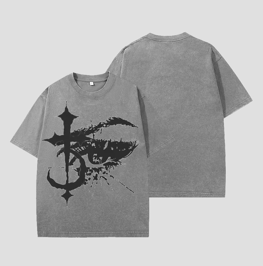 Y2K Demon Anime Tee, Retro Japanese Streetwear, Wash Tee