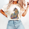 Floral Cat Shirt, Boho Style Flower Pattern Cat Tee