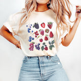 Berry Fruit Graphic Tee, Botanical Print, Unisex Cotton Top