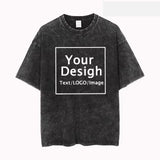 Custom Print Mineral Wash Tee, Retro Streetwear Style