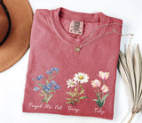 Floral Botanical Shirt With Names, Forget Me Not Daisy Tulip Tee